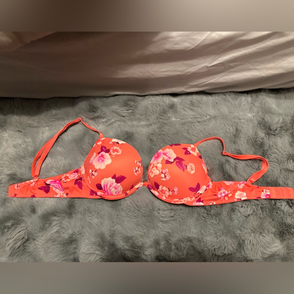 PINK Victoria's Secret Floral Bra - Orange and Pink
